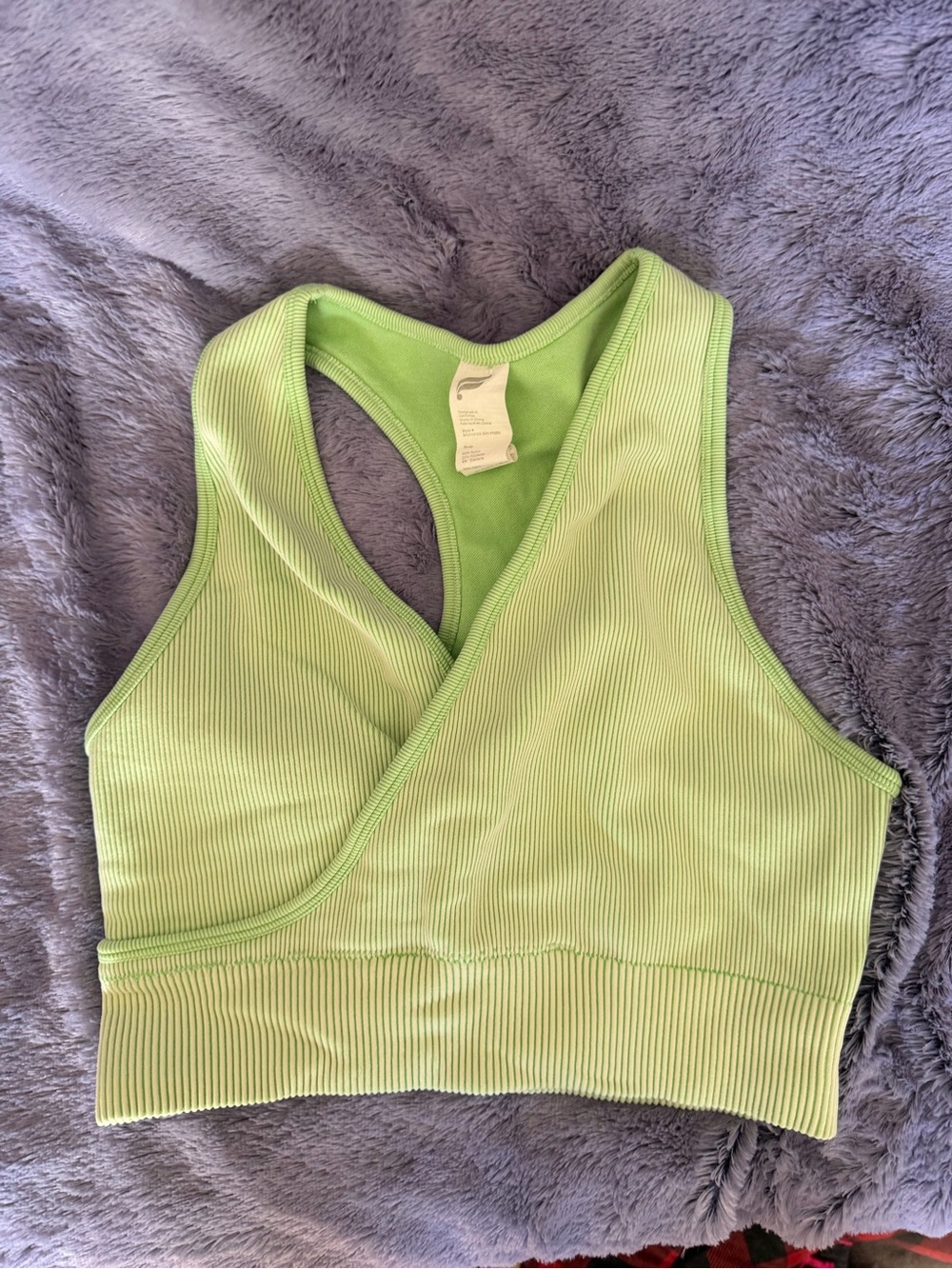 Fabletics Light Green Ribbed Wrap-Front Sports Bra